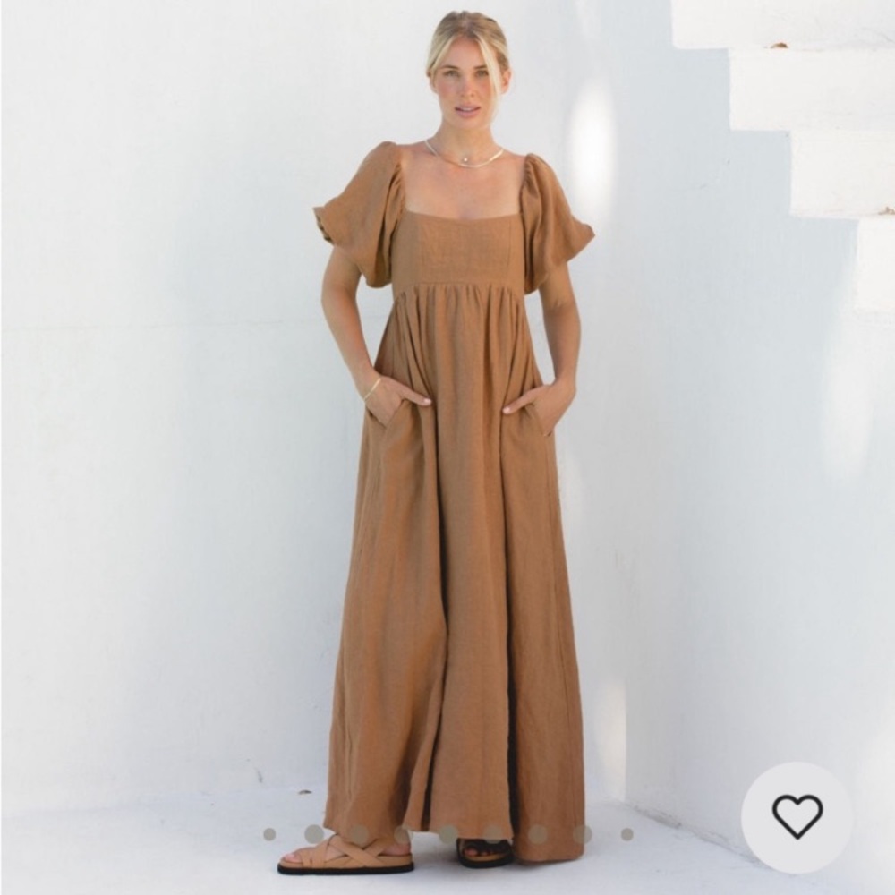 Solai the Label XS French Riviera Brown Linen Maxi Dress